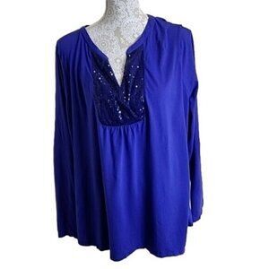 Lane Bryant Top Long Sleeve  Fun & Flirty Purple Sequin Women's 26 28
